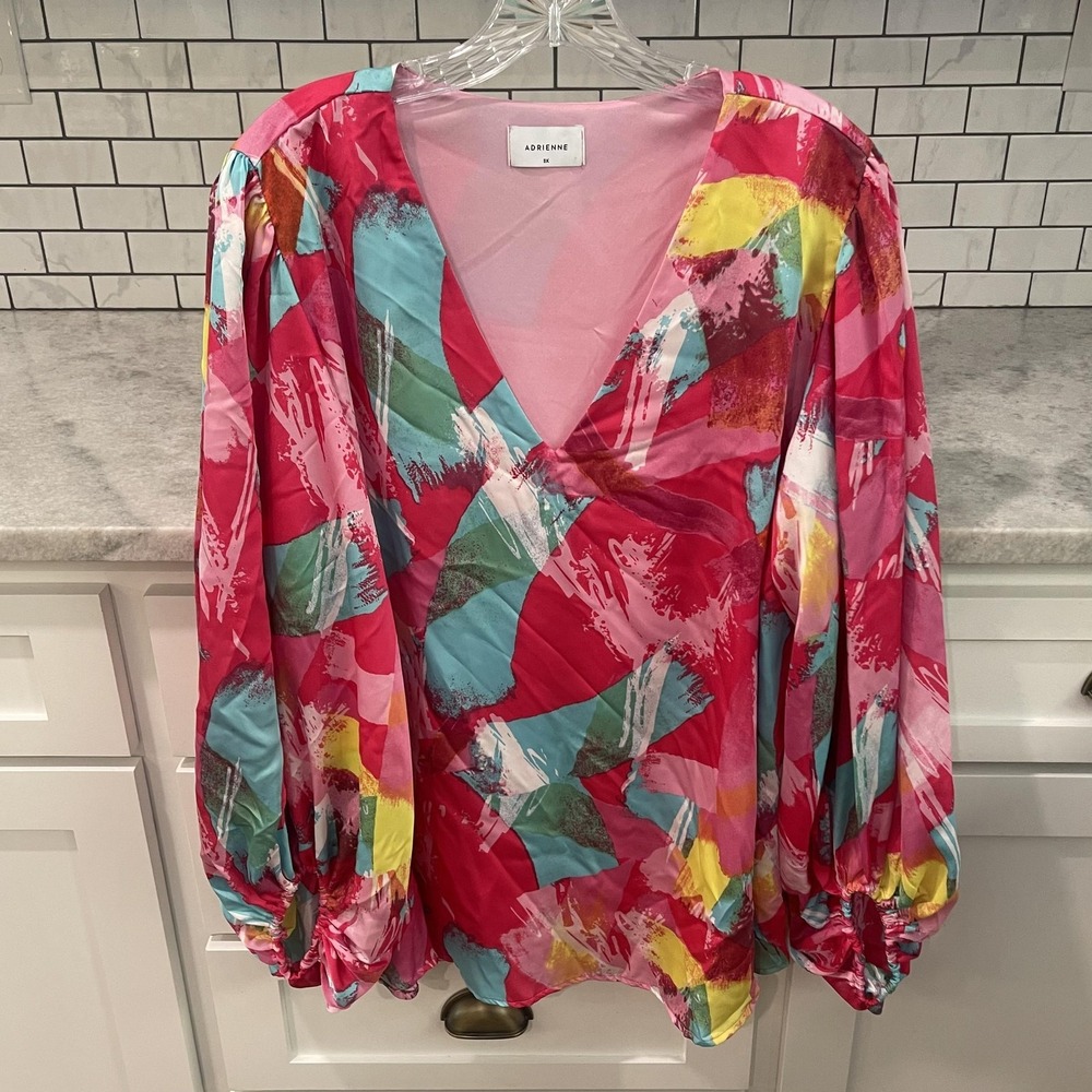 Adrienne Tunic Blouse Womens 3X Pink Long Sleeve Shirt V Neck BohoTop Beachy